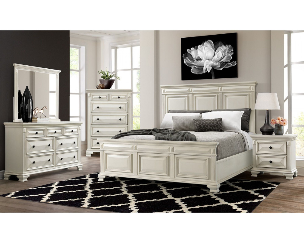Good Deal Charlie Inc Calloway White King Bed Dresser Mirror