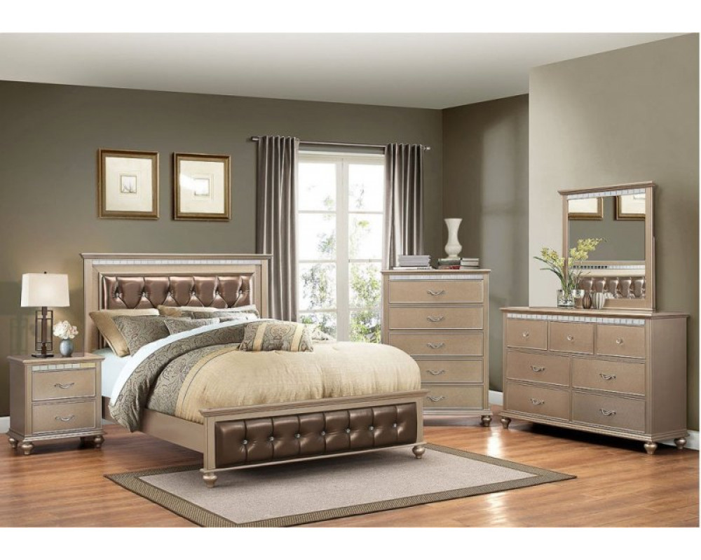 Good Deal Charlie Inc. Hollywood Champagne King Bed Dresser Mirror Nightstand Bedroom Suites Bedroom